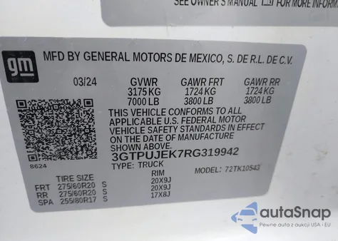 2024 GMC Sierra 1500 4Wd Short Box Elevation With 3Vl z USA, uszkodzony, nr VIN 3GTPUJEK7RG319942